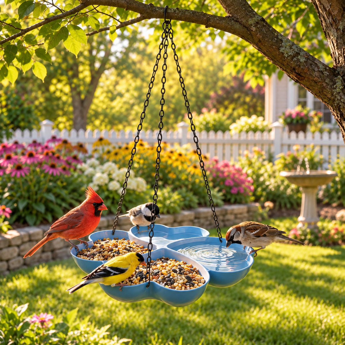 All-in-One Hanging Bird Feeder Tray