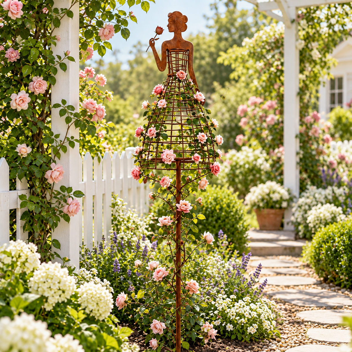 Vintage Lady Climbing Garden Trellis