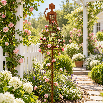 Vintage Lady Climbing Garden Trellis