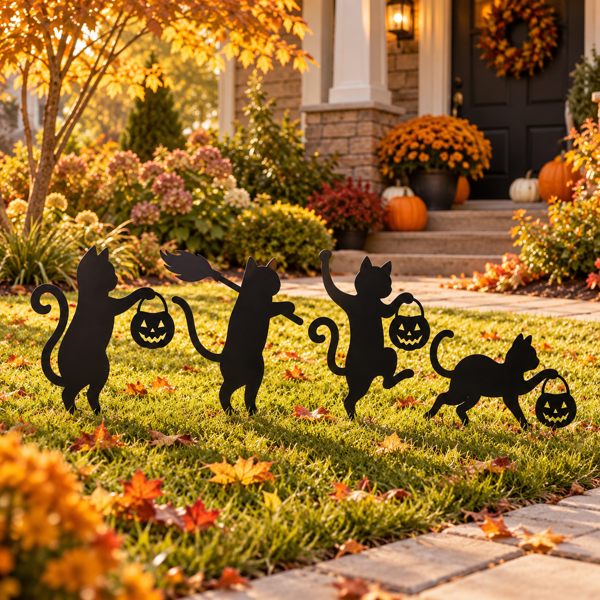 Playful Black Cat Garden Stakes