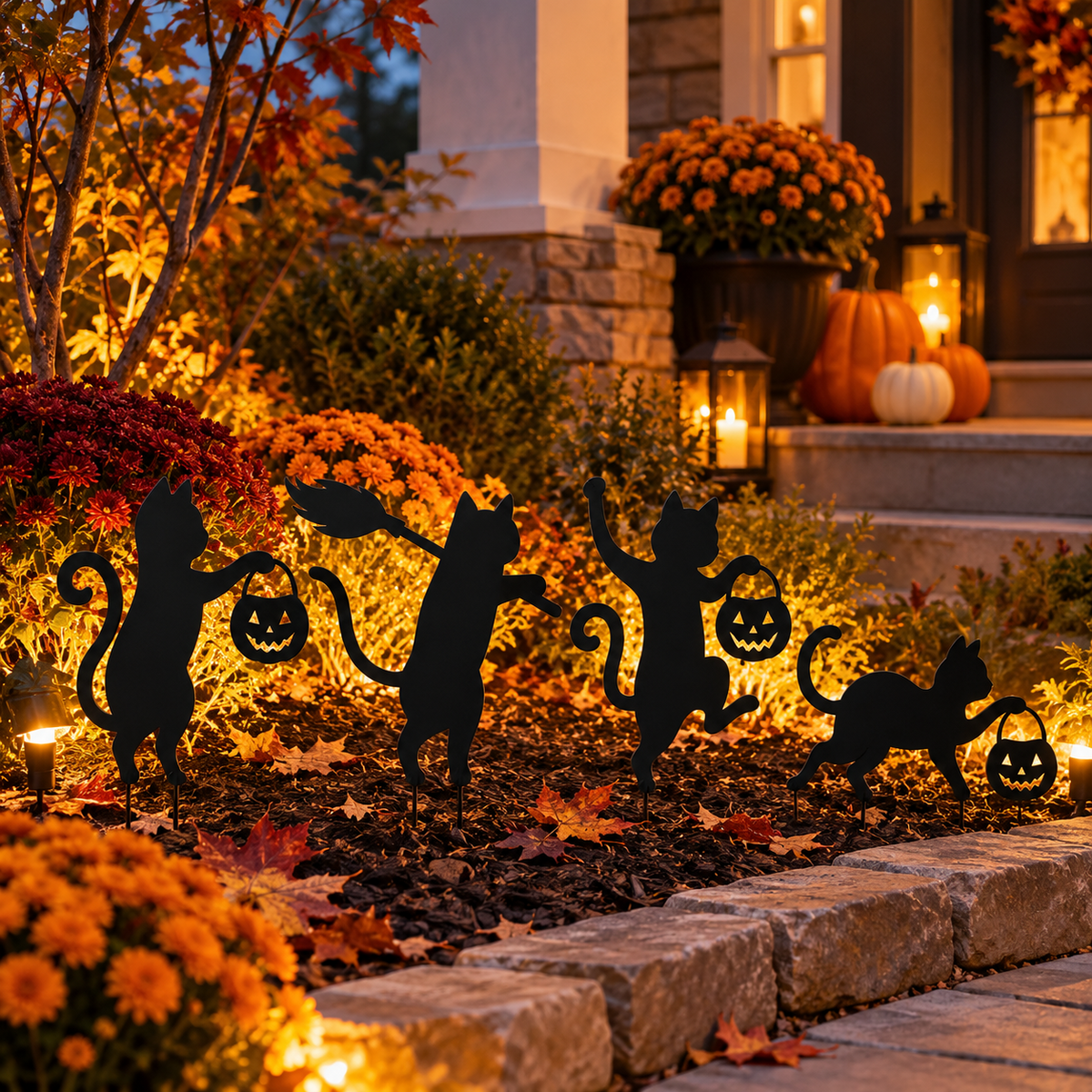 Playful Black Cat Garden Stakes