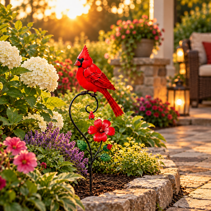 Red Cardinal Floral Garden Stake
