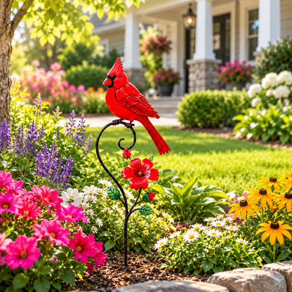 Red Cardinal Floral Garden Stake