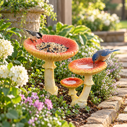 Whimsical Mushroom Bird Feeder & Garden Decor